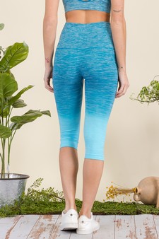 Dip Dye Ombre Athletic Capri Leggings w/High Waist Band style 3