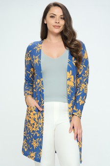Women's Longline Floral Cardigan with Pockets  (XL only)