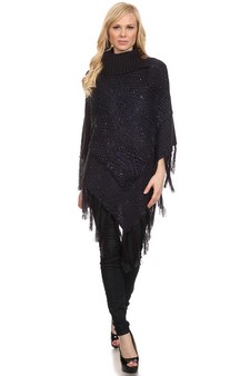 Women's Sequinence Turtleneck Poncho style 2