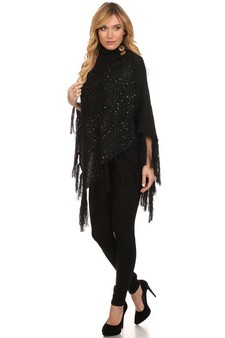 Women's Sequence Crochet Knit Poncho