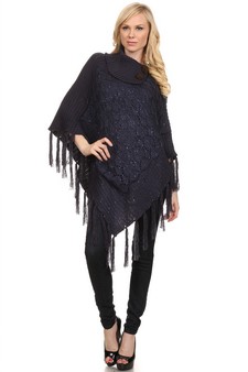 Women's Sequence Crochet Knit Poncho style 2