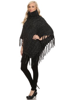 Women's Turtleneck Cable Knit Poncho style 2