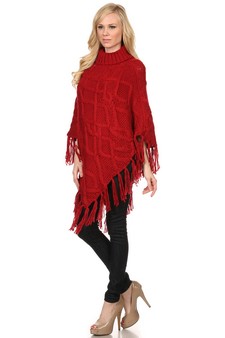 Women's Sweater Knit Turtleneck Poncho style 3