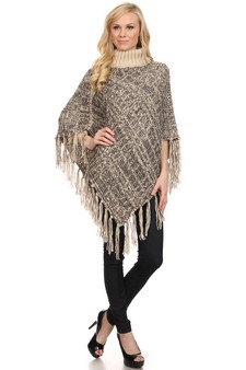 Women's Turtleneck Heather Knit Poncho style 5