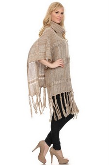 Women's Twist Knit Fringed Hem Poncho style 2