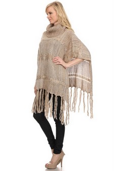 Women's Twist Knit Fringed Hem Poncho style 3