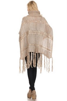 Women's Twist Knit Fringed Hem Poncho style 4