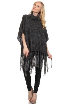 Women's Twist Knit Fringed Hem Poncho style 2