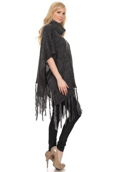 Women's Twist Knit Fringed Hem Poncho style 3