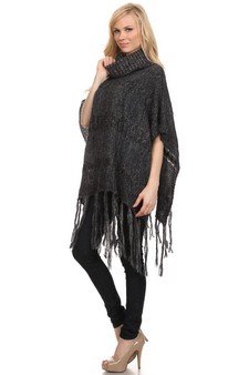 Women's Twist Knit Fringed Hem Poncho style 4