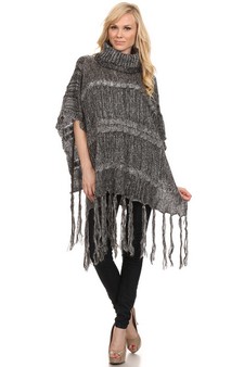 Women's Twist Knit Fringed Hem Poncho style 3