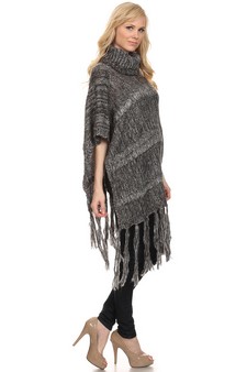 Women's Twist Knit Fringed Hem Poncho style 4