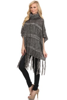 Women's Twist Knit Fringed Hem Poncho style 5