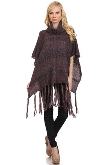 Women's Twist Knit Fringed Hem Poncho style 3