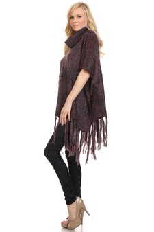 Women's Twist Knit Fringed Hem Poncho style 5