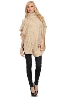 Women's Turtleneck Chunky Knit Poncho style 3