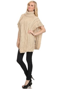 Women's Turtleneck Chunky Knit Poncho style 4