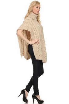 Women's Turtleneck Chunky Knit Poncho style 5