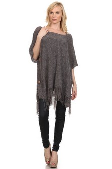 Women's Short Sleeve Fringe Poncho style 3