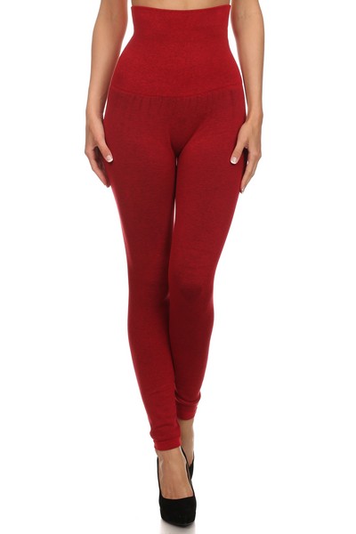 Yelete Legwear High Waist Compression Leggings With French Terry Lining