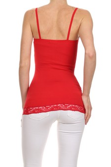 Women's Spaghetti Lace Trimmed Long Tank Top style 5