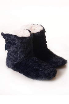 Women's Satin Bow Foldable Faux Sherpa Slipper Booties style 4