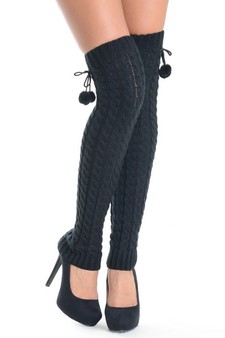 Lady's Skylar with Pom Poms and Raised Chain Link Pattern Fashion Designed Leg Warmer style 5