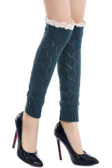 Women's Diamond Knit Crotchet Trim Leg Warmers style 6