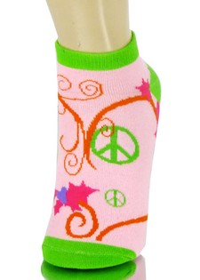 PEACE SIGN AND SWIRLY HEART LOW CUT SOCKS style 2