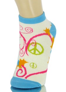 PEACE SIGN AND SWIRLY HEART LOW CUT SOCKS style 3