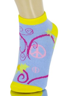 PEACE SIGN AND SWIRLY HEART LOW CUT SOCKS style 5