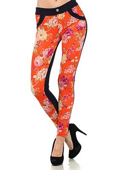 Lady's Oracle  Jegging with Floral Print in the Front and Rhinestones Pocket Accents style 2