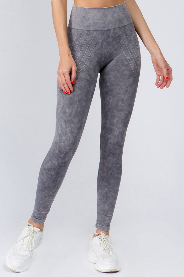 High Rise Stone Washed Vertically Curved Seamless Tights - Matching Top ...