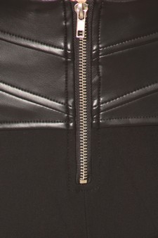 Front Zipper Faux Leather Waist Ponte Pants style 4