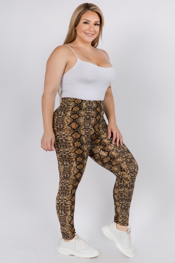 Women's Snakeskin Print Peach Skin Leggings - PLUS SIZE - Wholesale - Yelete .com
