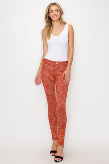 Women's Jegging with Floral Pattern (Rust) style 4