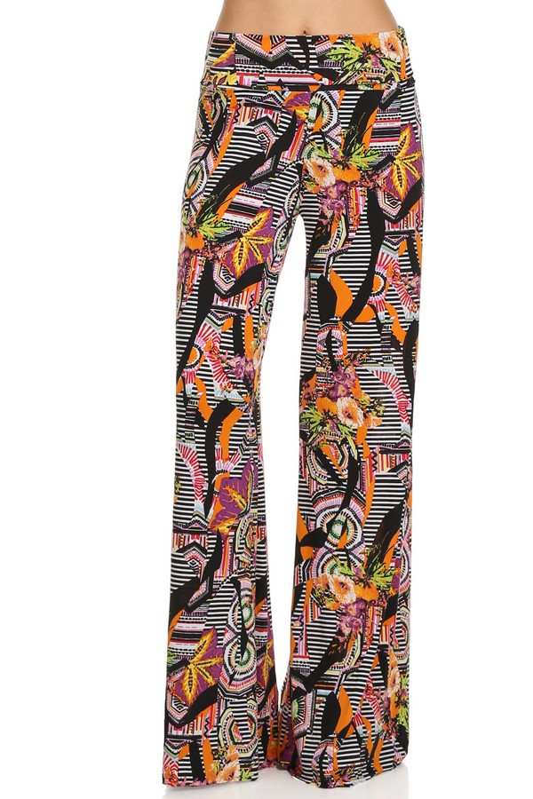 Orange/blk n' white Printed Palazzo Pants - Wholesale - Yelete.com