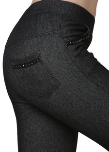 Winter Fleece Jean Legging with Leatherette and Rhinestone Pocket Details style 2