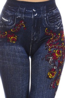 Kid's Sublimation Floral Fleece Lined Jeggings style 4