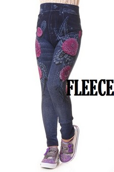 Kid's Sublimation Carnation Paisley Print Fleece Lined Jeggings style 2