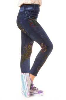 Kid's Sublimation Flower Power Print Fleece Lined Jeggings style 2