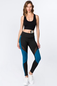 Women's High Rise Colorblock Mesh Activewear Leggings with Pockets style 6