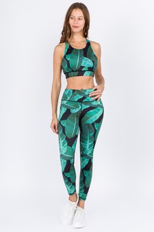 Women's Palm Leaf Print Activewear Set style 3