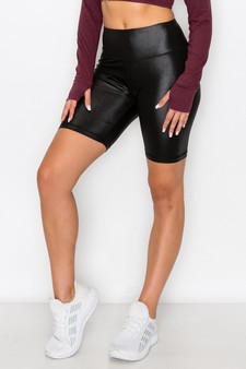 Women's High Rise Faux Leather Activewear Biker Shorts style 2