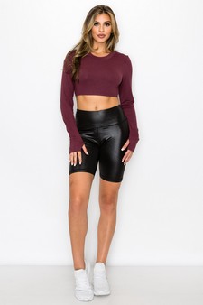 Women's High Rise Faux Leather Activewear Biker Shorts style 4
