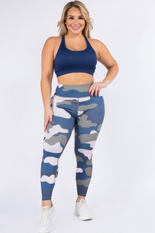 Women's Blue Camouflage Print Activewear Leggings (XL only) style 3