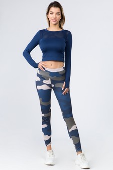 Women's Blue Camouflage Print Activewear Leggings style 4