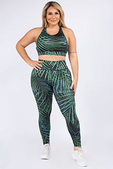 Women's Palm Leaf Print Sports Bra and Leggings Activewear Set style 4