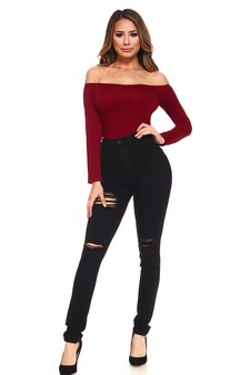 Long Sleeve Off the Shoulder Bodysuit style 4