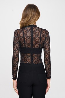 Women's Jewel Neckline Lace Bodysuit with Long Sleeves style 4